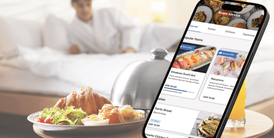 Guest ordering in-room dining on a mobile phone