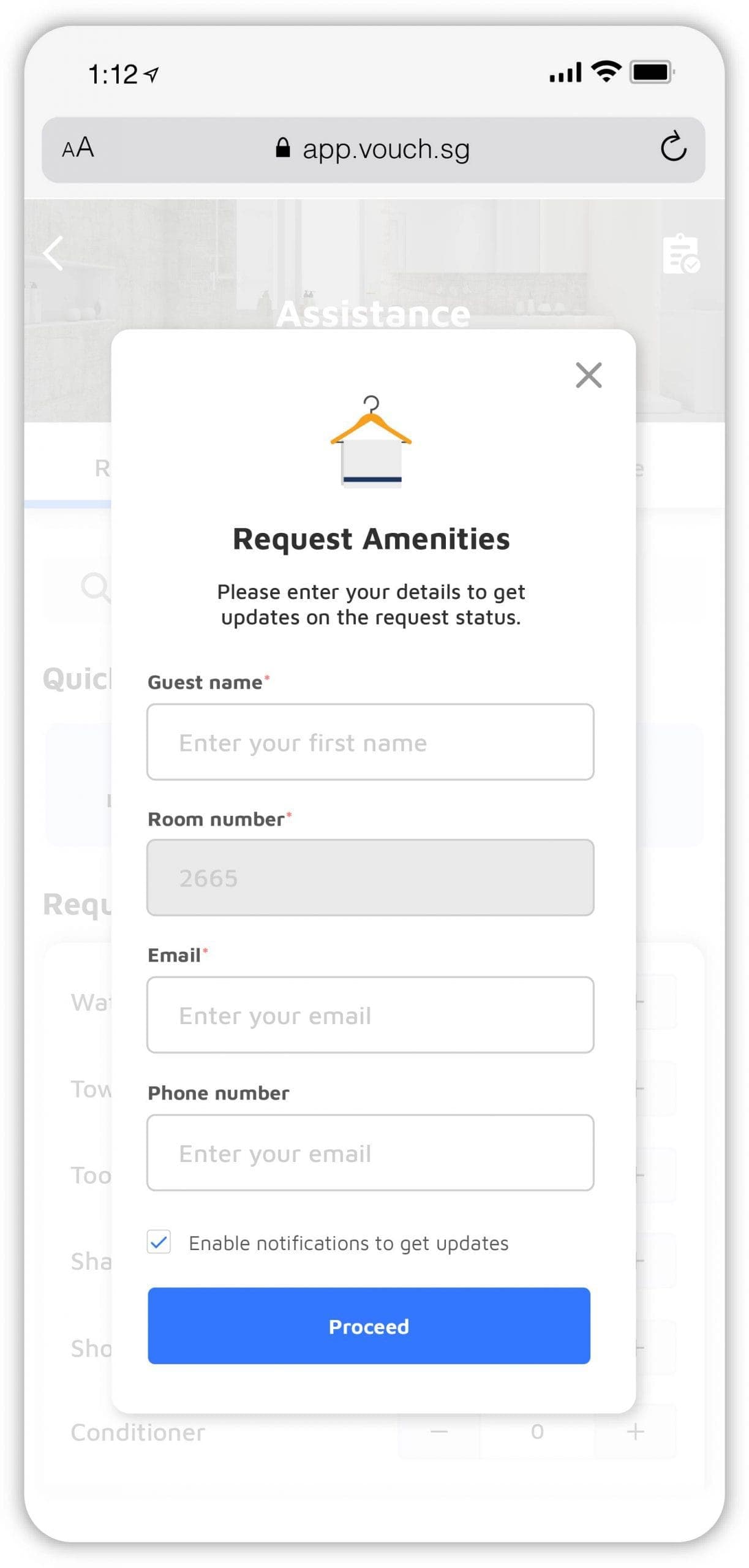 Guest entering request details
