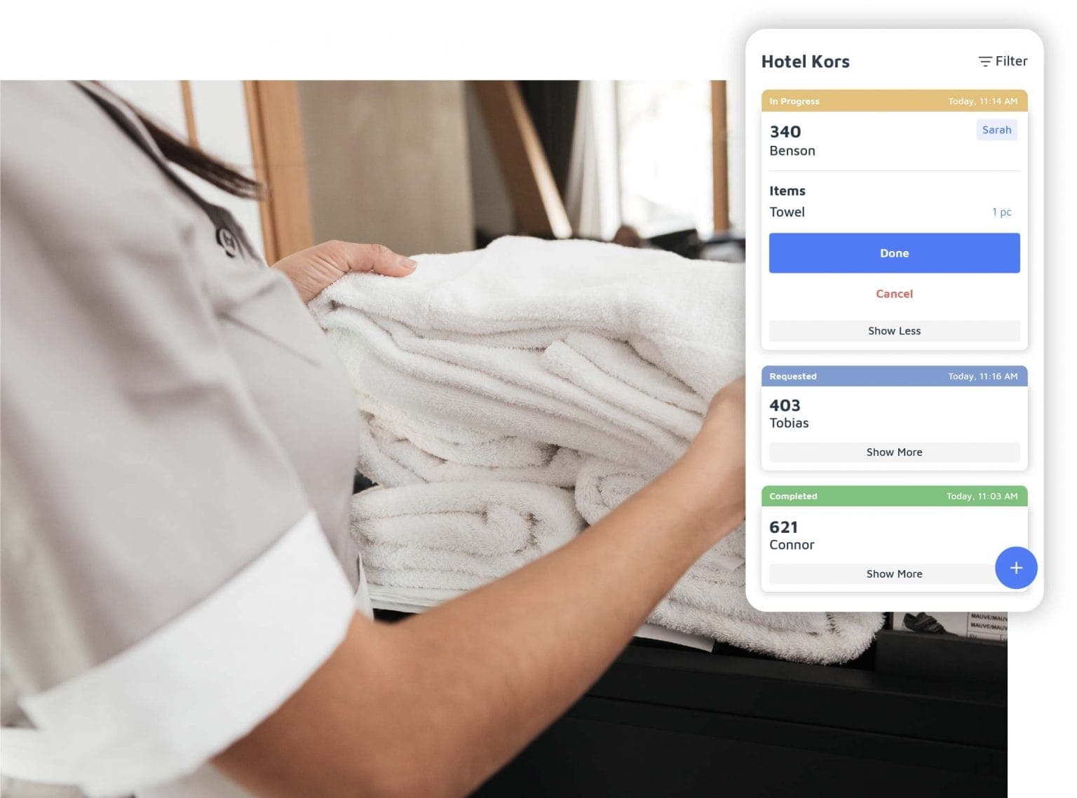 Housekeeping staff picking up tasks on mobile
