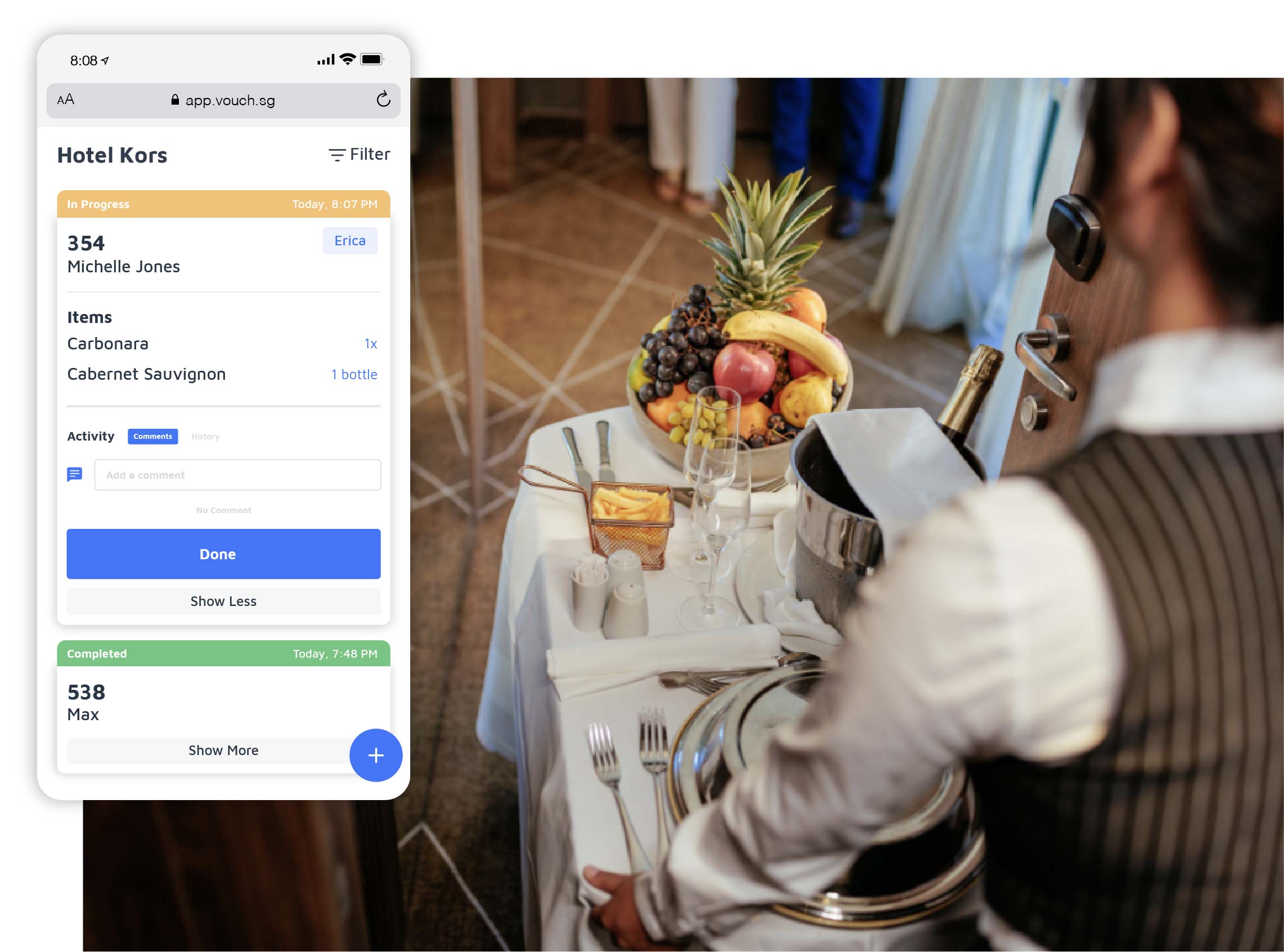 Vouch Contactless Room Service Ordering Back-end with Comment Field